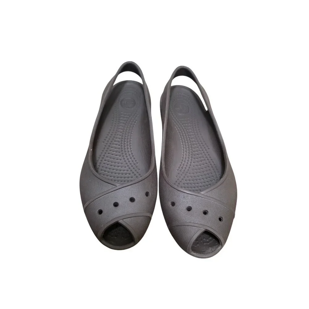 Crocs Womens Brown Open-Toe Slingback Flats Size W8 Lightweight & Comfortable Ru